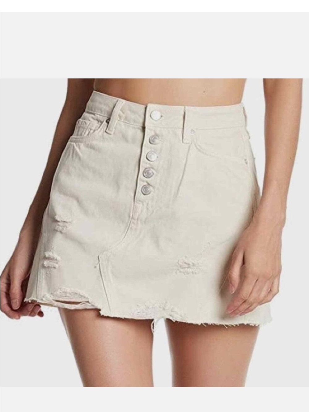 NWOT Free People Distressed Denim Button Up Skirt Size 28 Cream Biege